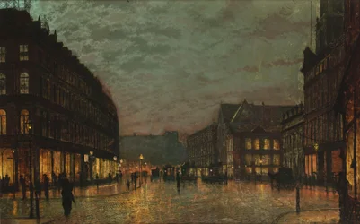 Boar Lane, Leeds, bei Lampenlicht